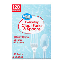 Clear plastic everyday fork and spoon combo, 120 count retail box