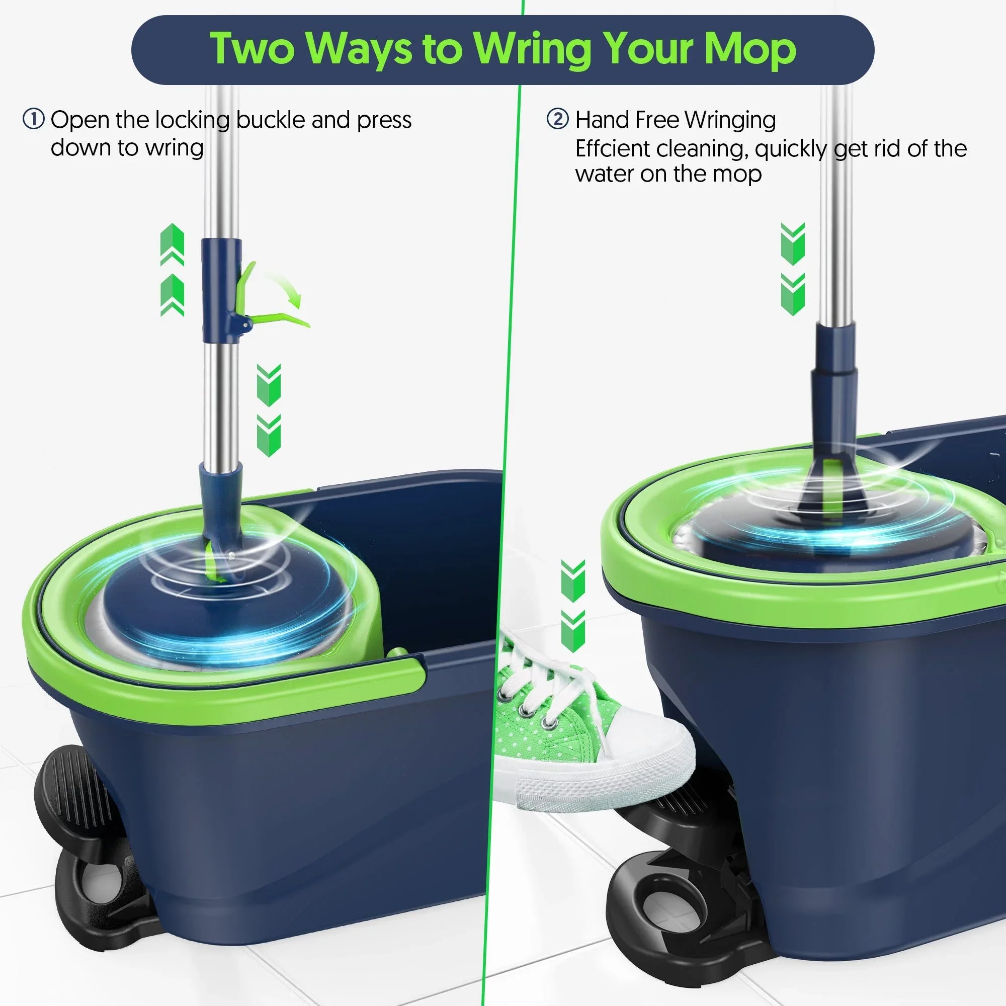 SUGARDAY Spin Mop and Bucket with Wringer Set for Floors Cleaning Heavy duty System, Green - USA MEGA SHOP
