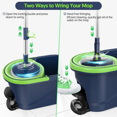 SUGARDAY Spin Mop and Bucket with Wringer Set for Floors Cleaning Heavy duty System, Green - USA MEGA SHOP