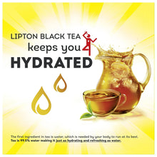 Lipton black tea keeps you hydrated back of box with teapot and cups