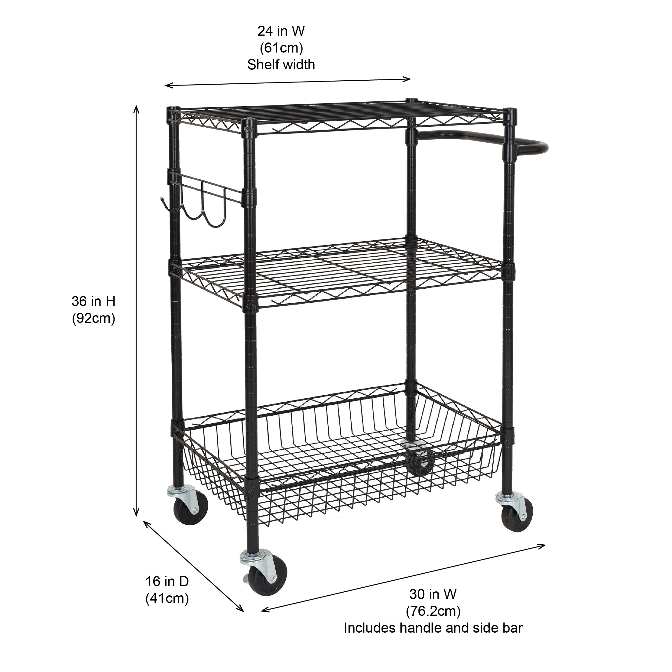 Hyper Tough 3-Tier New Multipurpose Rolling Cart, Black Color, 495lbs Load Capacity