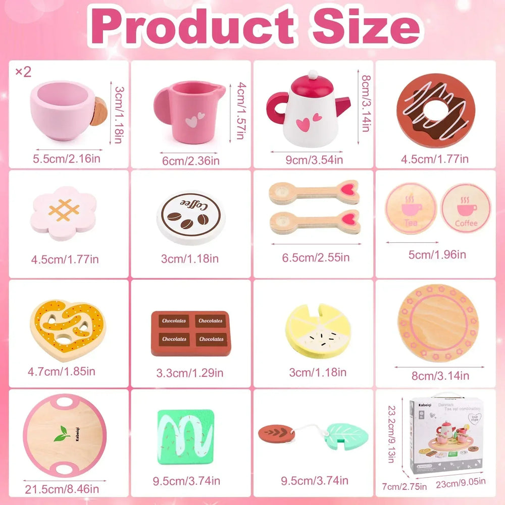 JoyStone Wooden Tea Party Set for Toddlers, Pretend Play Tea Sets for Kids with Storage Cupcake Stand, Wooden Toys Gifts for Girls & Boys - USA MEGA SHOP