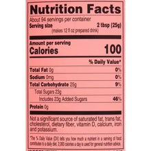 Nutrition facts panel for peach iced tea mix can, with calories and sugar amounts