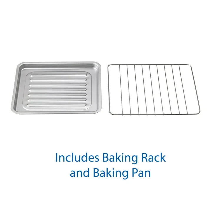 Mainstays 4-Slice Countertop Toaster Oven with 3 Settings, Includes Baking Rack and Pan, Black, New - USA MEGA SHOP