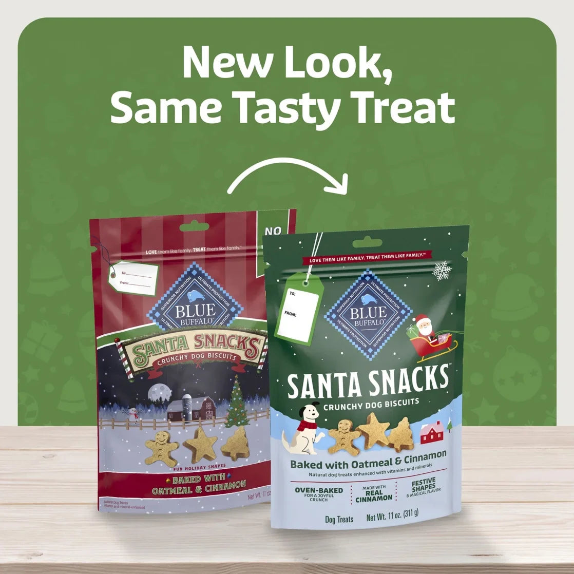 Blue Buffalo Santa Snacks Crunchy Dog Biscuits, Oven-Baked, Oatmeal & Cinnamon, 11-oz. Bag