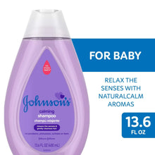 Purple pump shampoo bottle labeled calming shampoo for baby, 13.6 fl oz