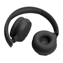 Black on-ear headphones with cushioned ear pads and angled ear cups