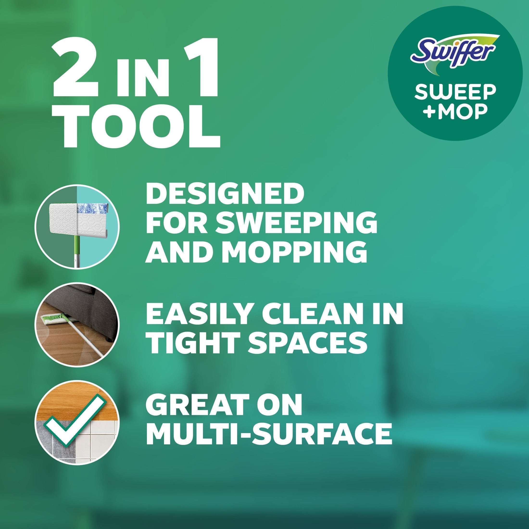 Swiffer Sweep & Mop Dry + Wet Floor Mopping and Sweeping Kit, 1 Device, 5 Dry Cloths, 3 Wet Cloths