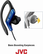 Blue ear-clip headphones with soft ear hooks and inline cord
