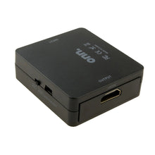 Black composite AV to HDMI converter with HDMI output port and switch area