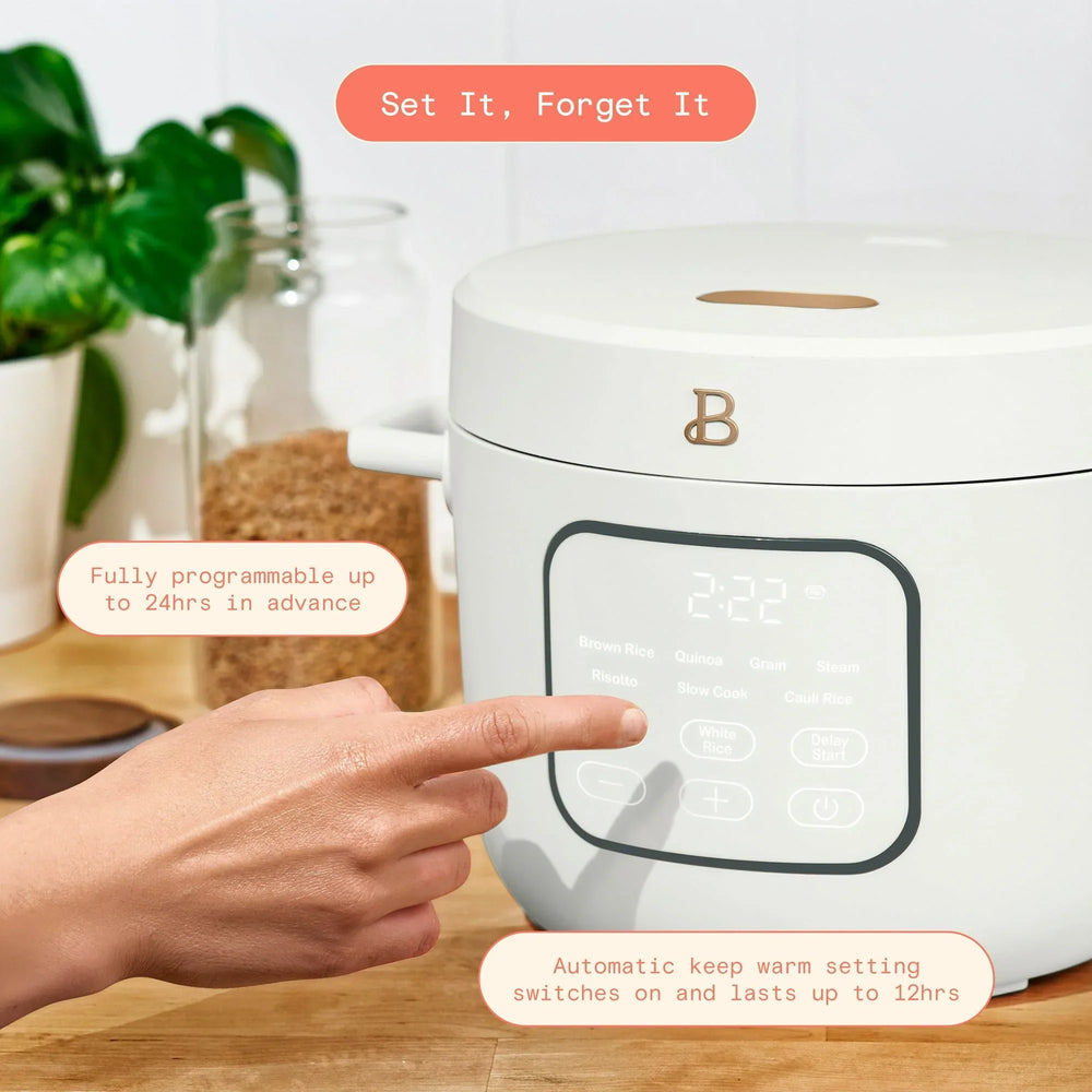 Beautiful 14-Cup Cooked, 6-Cups Uncooked Electric Rice and Grain Cooker, EverGoodâ„¢ Ceramic Nonstick Coating, White Icing by Drew Barrymore - USA MEGA SHOP