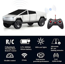 RC pickup truck with LED light bar and separate remote controller, gray body.