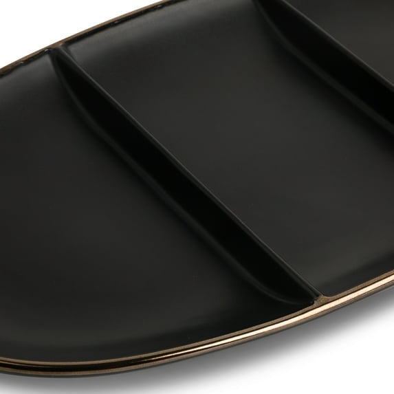 Thyme & Table Stoneware Divided Serving Platter, Onyx Collection
