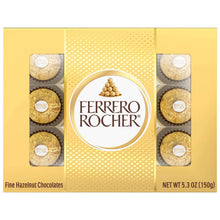 Ferrero Rocher chocolate gift box front view with gold-wrapped hazelnut chocolates