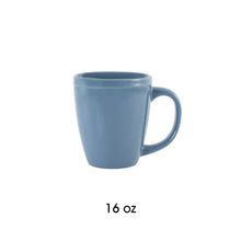 16 oz blue stoneware mug with curved handle and round rim