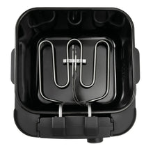 Deep fryer tank interior with metal heating element and two-prong frame