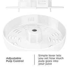 White citrus juicer bowl insert with pulp control and self-reversing cone center