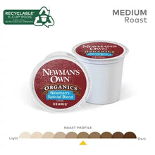 Organic Special Blend K-Cup coffee pod pack, two foil cups with Newman’s Own logo