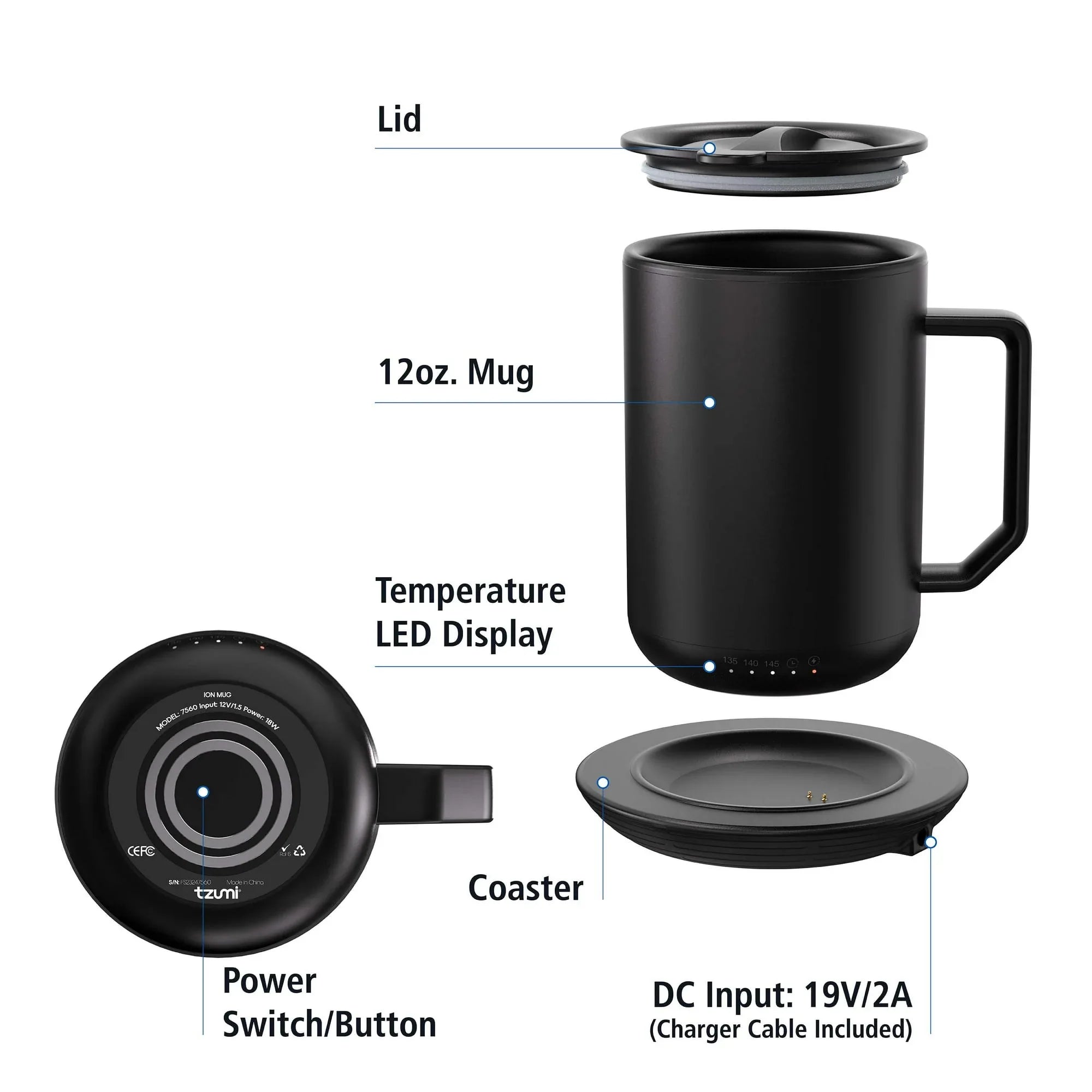 Mainstays Warming Coffee Mug, 12 oz Stainless Steel Coffee Mug with Mug Warmer Coaster and Lid