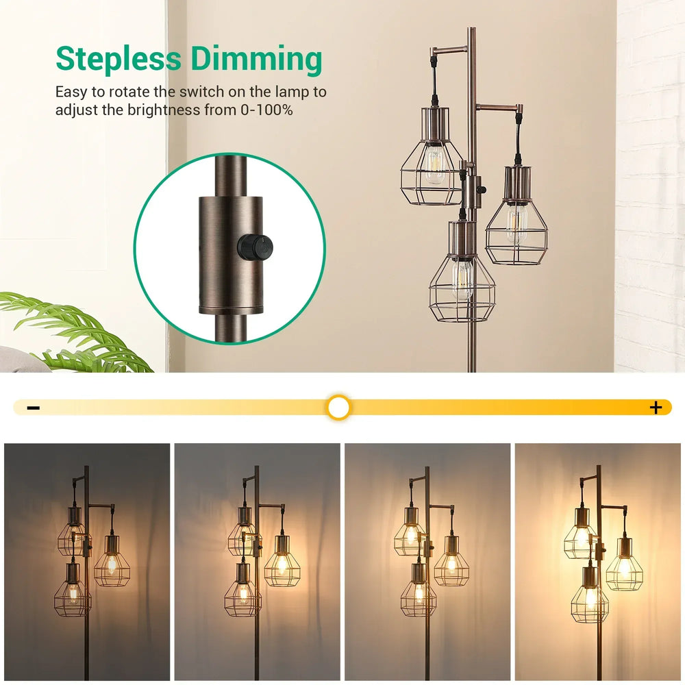 EDISHINE 65IN Farmhouse Industrial Black Floor Lamps for Living Room, Dimmable, Metal Standing Tree Lamp for Bedroom, Office, Home Decor, Lighting, 3 LED Bulb Included - USA MEGA SHOP