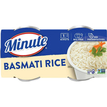 Minute basmati rice cup pack with cups shown and product icons