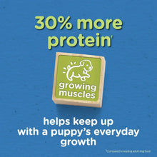 Dog food nutrition icon: 30% more protein for growing muscles