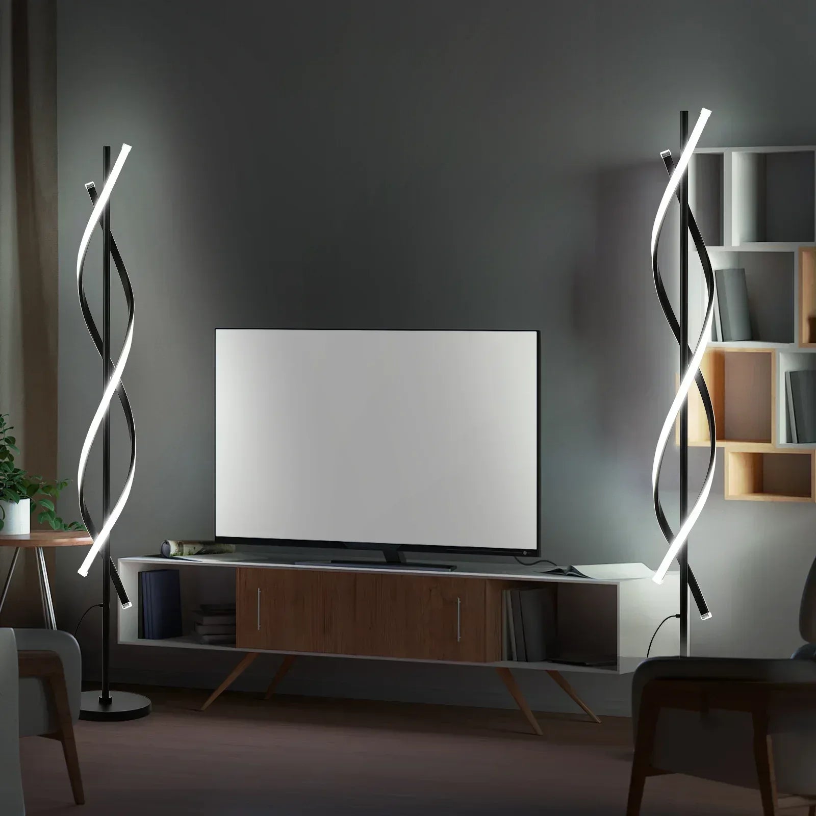 LED Spiral Floor Lamp 60 Inch Modern Floor Lamps Dimmable Black Standing Lamp 34W Contemporary Floor Lamps for Living Room Bedroom Kitchen Office