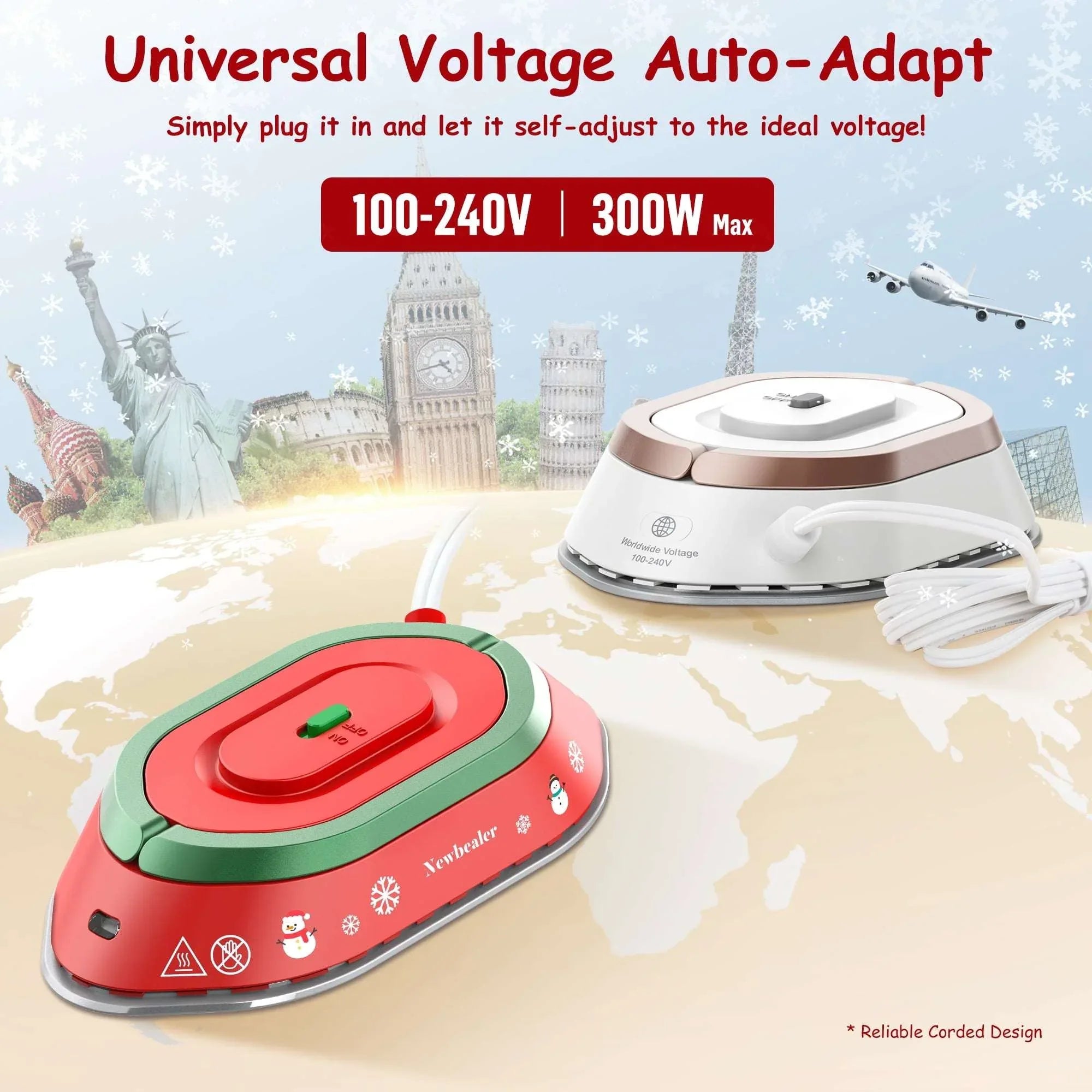 Newbealer Travel Iron with Global Voltage,Christmas Ready Gift,100-240V 0.8lb Ultra-Lightweight Mini Iron for Clothes,Xmas Gifts for Women,Girls(Red) - USA MEGA SHOP