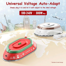 Red travel mini iron with universal voltage plug and safety stand