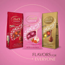 Variety of LINDOR chocolate pouch flavors including strawberries & cream option