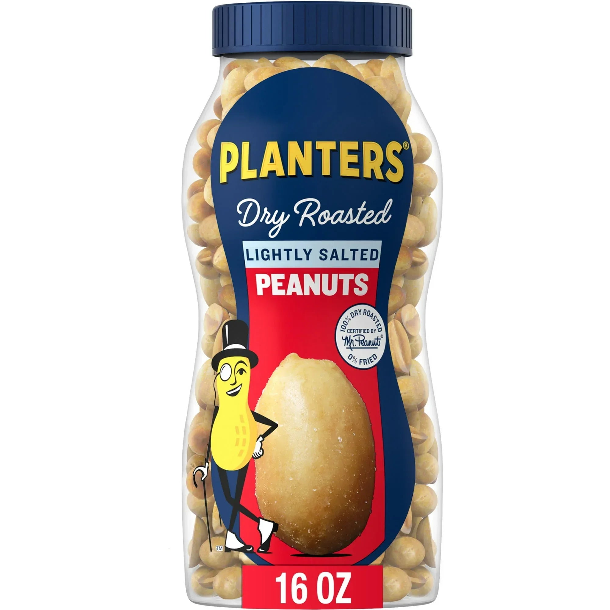 PLANTERS Lightly Salted Dry Roasted Peanuts, Party Snacks, Plant Based Protein, 16 oz Jar