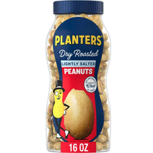 Peanut snack jar with blue cap and label, dry roasted lightly salted peanuts, 16 oz