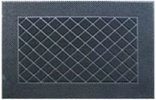Dark gray rubber doormat with crisscross pin tread pattern and textured border edge.
