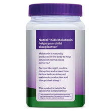 Kids melatonin bottle side label with purple header and sleep help paragraph