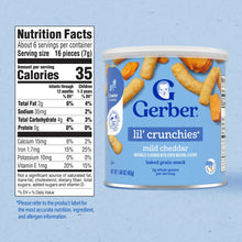 Gerber lil’ crunchies mild cheddar nutrition facts panel on the container
