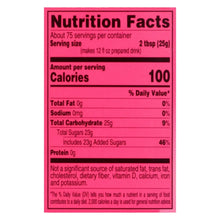Raspberry iced tea mix canister nutrition facts panel with serving and calories details
