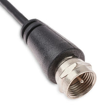 Coaxial cable connector with black strain relief and metal threaded end