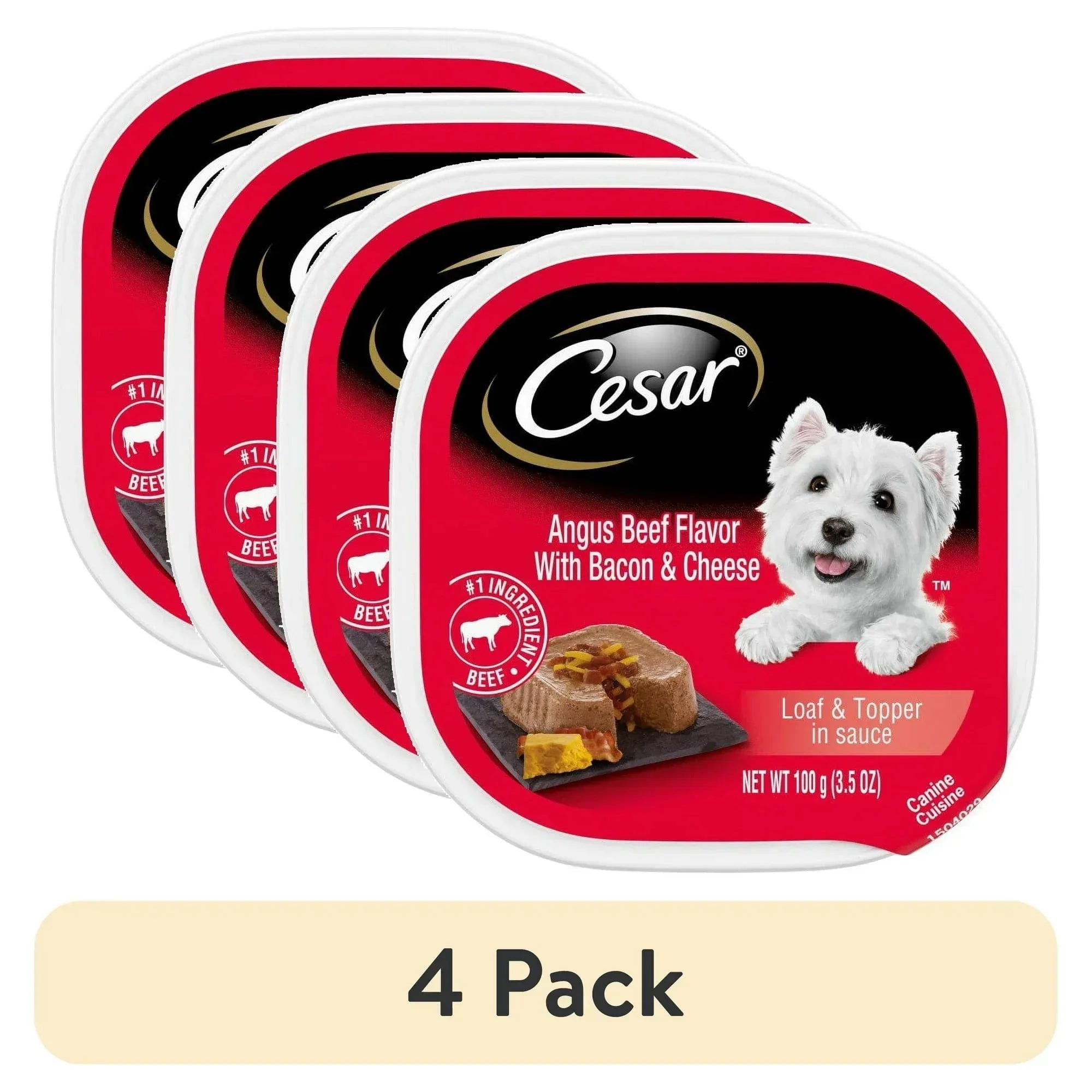 Cesar Loaf And Topper Angus Beef With Bacon And Cheese Wet Dog Food, 3.5 Oz Tray