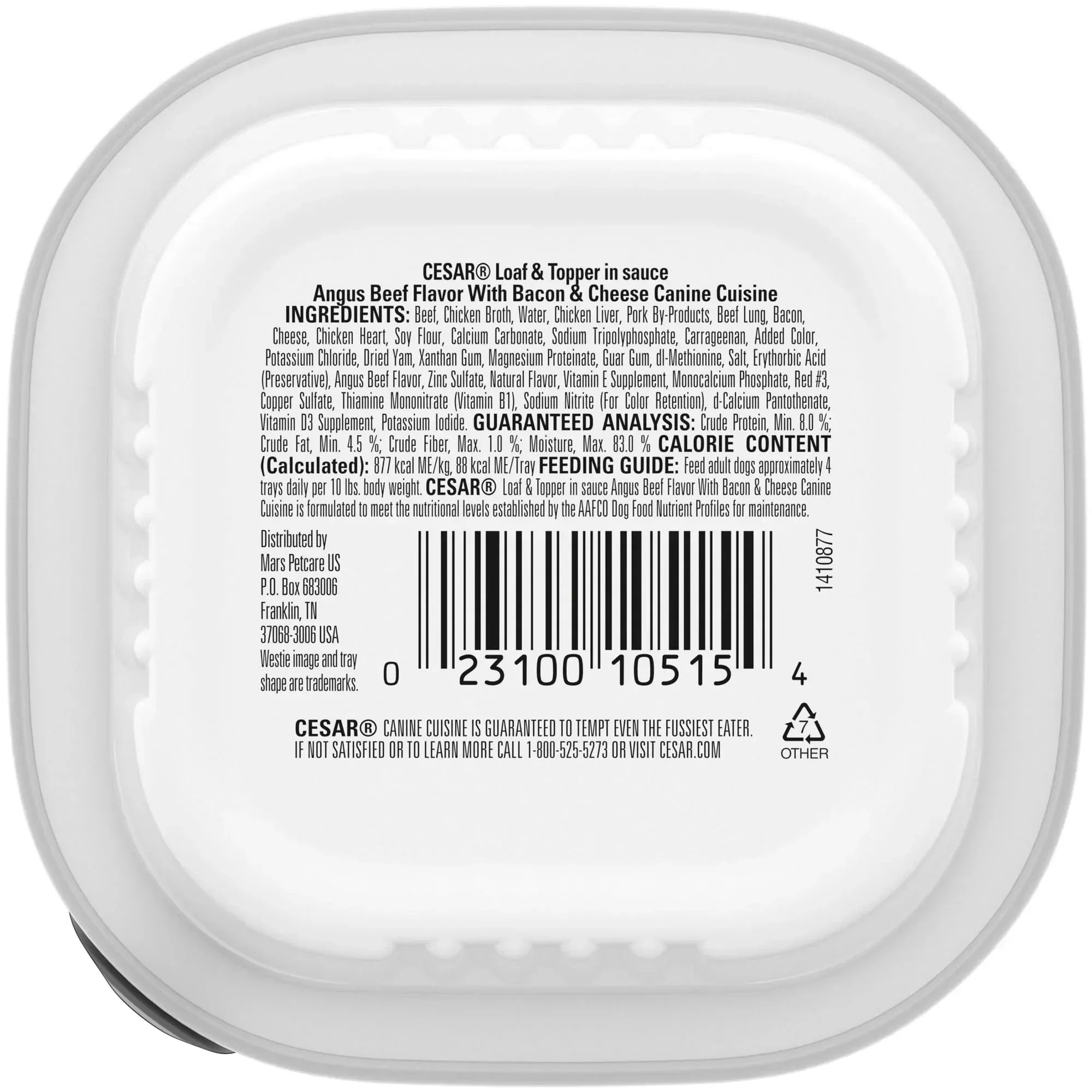 Cesar Loaf And Topper Angus Beef With Bacon And Cheese Wet Dog Food, 3.5 Oz Tray