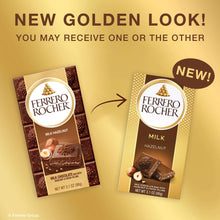 Two Ferrero Rocher milk hazelnut chocolate bar packs in new golden look