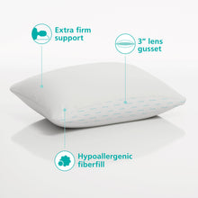 White extra-firm bed pillow with 3 in gusset and hypoallergenic fiberfill