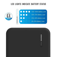 Black power bank with vertical LED battery status indicator on the front