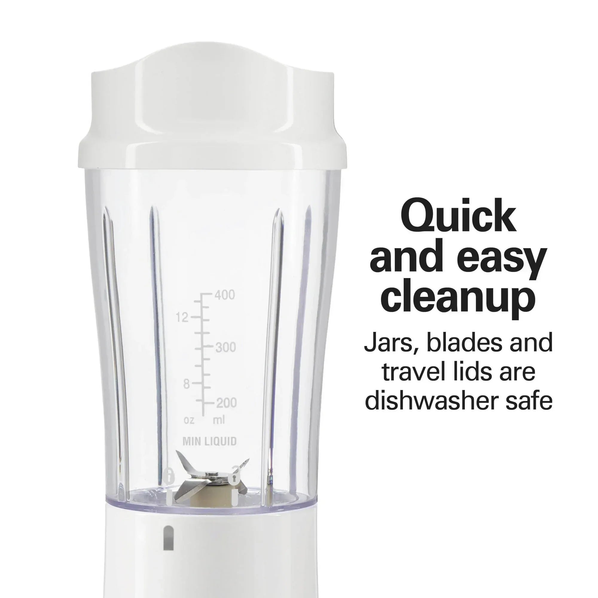 Hamilton Beach Personal Blender for Smoothies with 2 Travel Jars and Lids, White