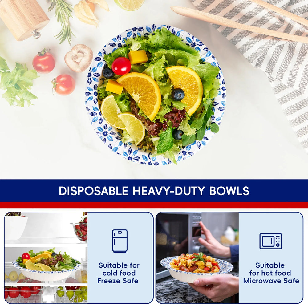 JOLLY CHEF Disposable Paper Bowls,Strong,Soak Proof,Microwave Safe,20 oz,Patterned,150 Count - USA MEGA SHOP