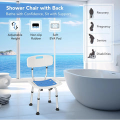 Naipo Adjustable Height Shower Chair with Backrest and EVA Padded, Bathtub Bench Seat Transfer for Disabled, Seniors & Elderly, Tool-Free Assembly