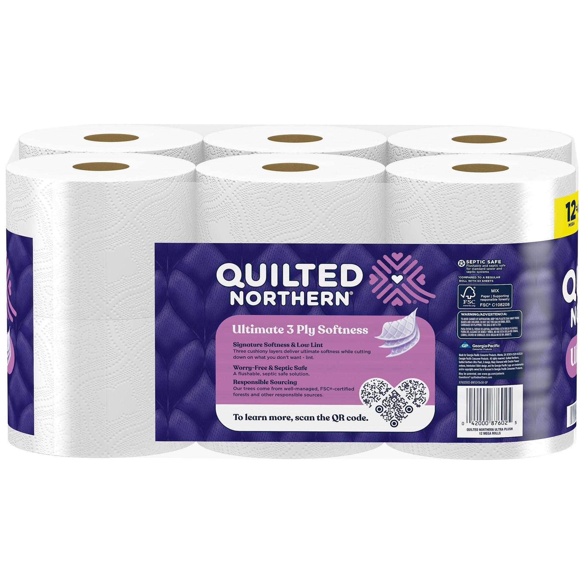 Quilted Northern Ultra Plush 3-Ply Toilet Paper, 12 Mega Rolls, 255 Sheets Per Roll