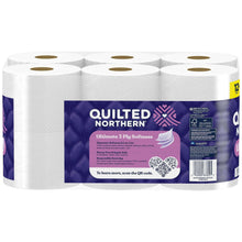 Quilted Northern 3-ply softess toilet paper roll pack with back label info