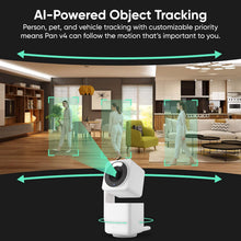 White security camera with tracking boxes around people in a living room