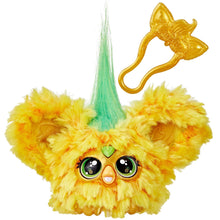 Yellow mini electronic plush toy with horn-like tuft and large cartoon eyes