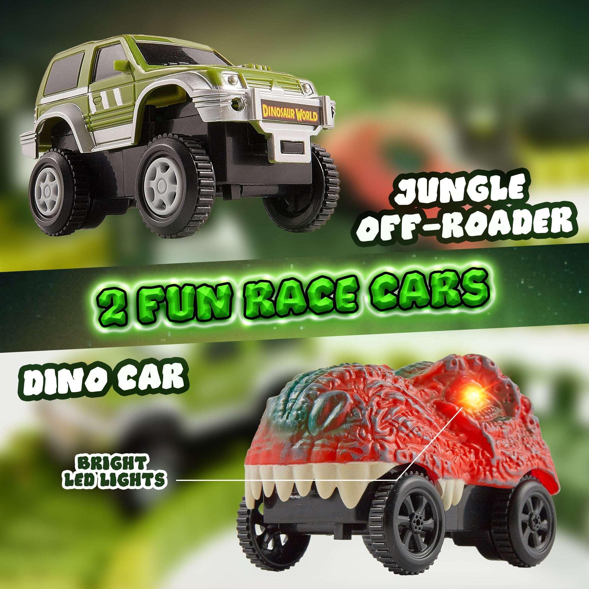 USA Toyz Dinosaur Dash Track 6 Dinosaurs LED Dino Car STEM Set Toy 225 Piece Tracks for Kids Ages 3+ - USA MEGA SHOP